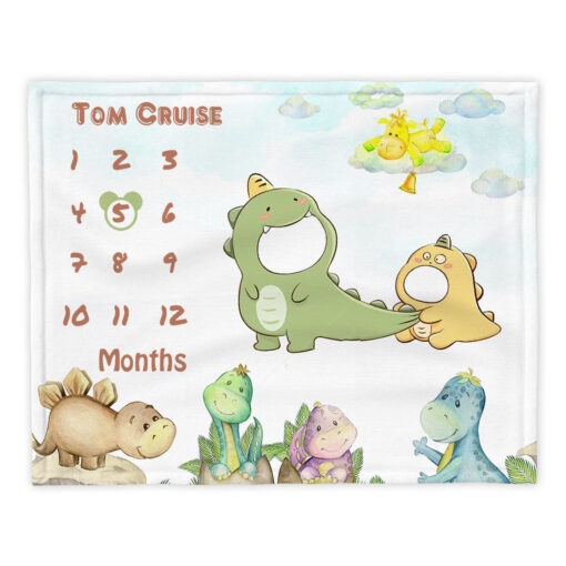 Cute Dinosaur Monthly Milestone Blanket For Kids