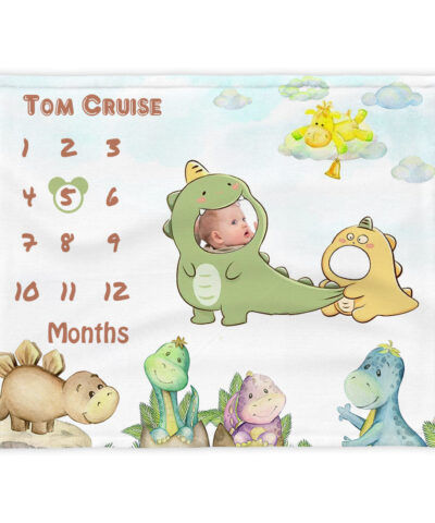 Cute Dinosaur Monthly Milestone Blanket For Kids