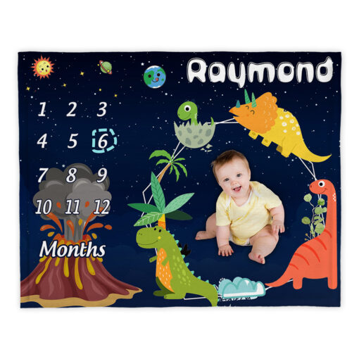 Baby Boy Customized Dinosaur Milestone Blanket