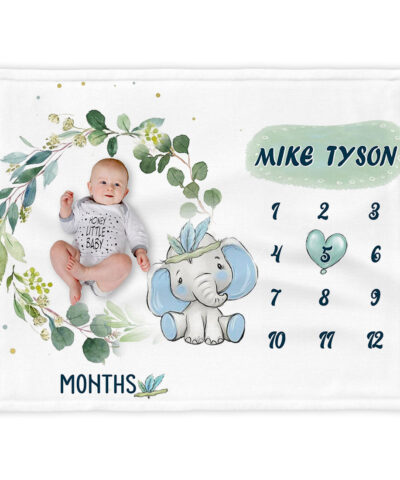Baby Elephant Personalized Monthly Blanket