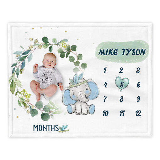 Baby Elephant Personalized Monthly Blanket