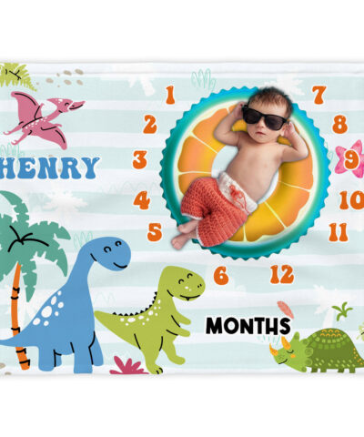 Cool Dinosaur Baby Age Blanket For Boys
