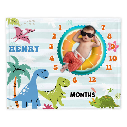 Cool Dinosaur Baby Age Blanket For Boys