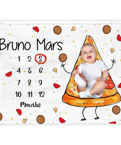 Funny Pizza Pattern Milestone Blanket For Baby