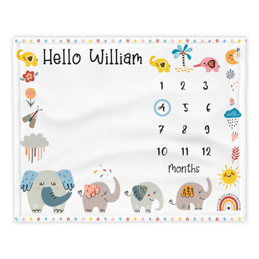 Hello Baby Elephant Custom Milestone Blanket