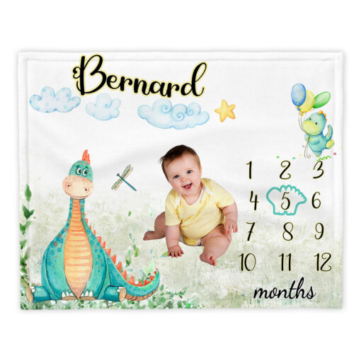 Personalized Dinosaur Milestone Blanket For Baby