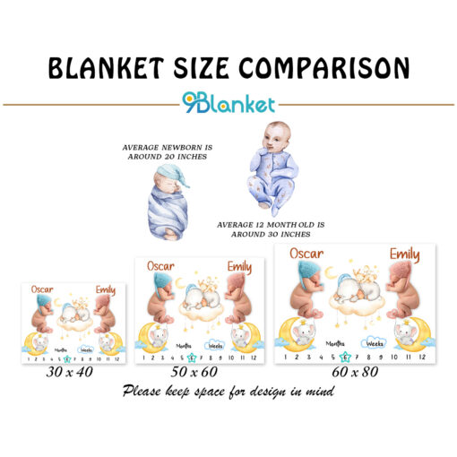 Twins Baby Elephant Monthly Growth Blanket