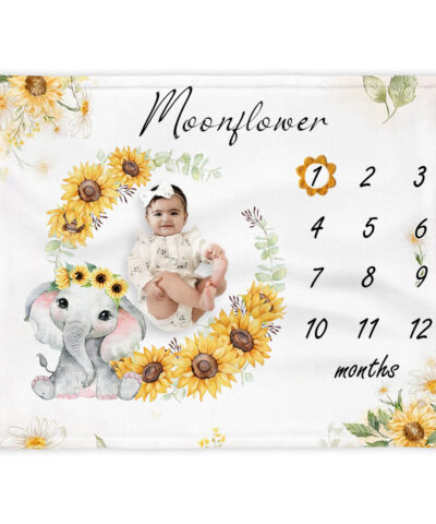 Vintage Sunflower Elephant Baby Monthly Blanket